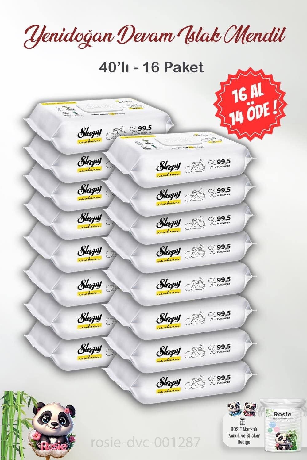 Sleepy 16 AL 14 ÖDE Yenidoğan Devam Islak Havlu 40'lı ve ROSIE
