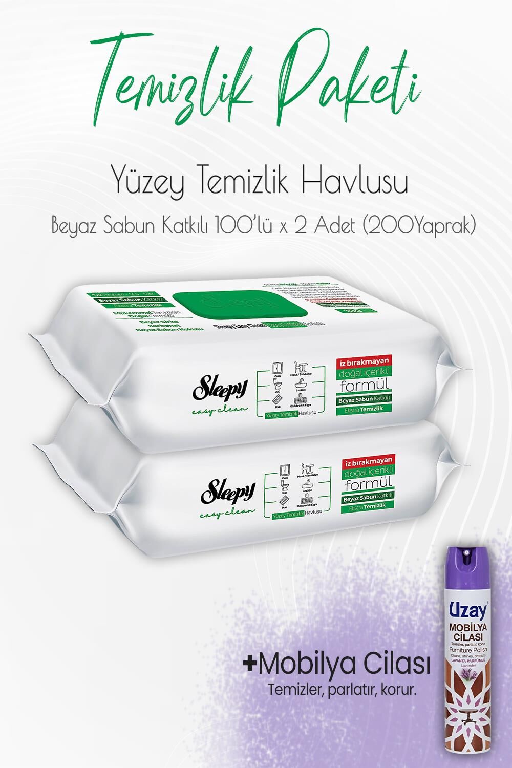 Düvenci Temizlik Paketi 7 (Beyaz Sabun Temizlik Havlusu 200 Yaprak ve Mobilya Cilası)