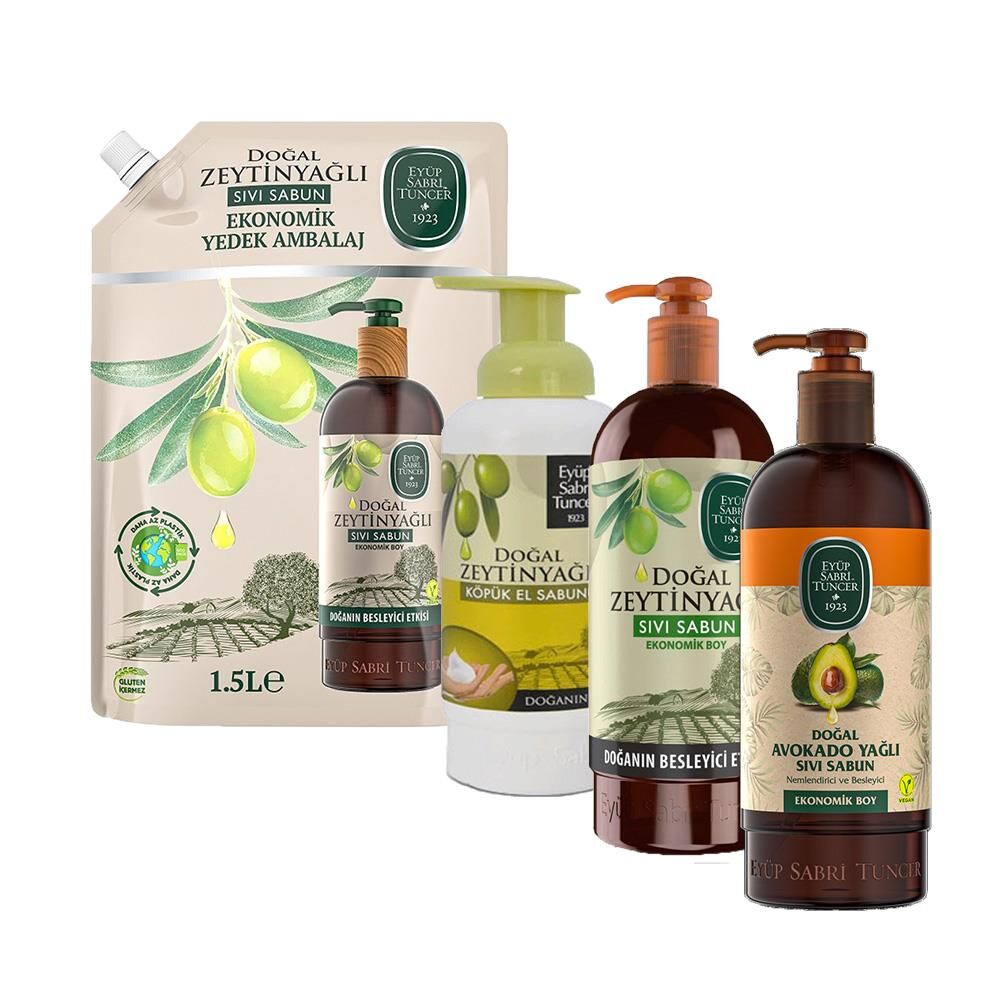 Eyüp Sabri Tuncer Sıvı Sabun Zeytinyağlı 750 ml ve 1500 ml, Sıvı Sabun Avokado Yağlı ve Köpük El Sabunu Zeytinyağlı
