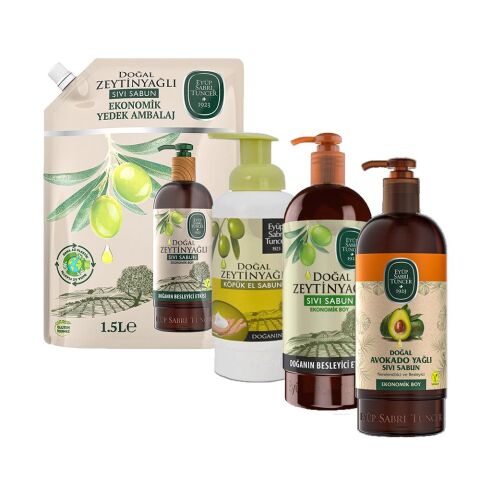 Eyüp Sabri Tuncer Sıvı Sabun Zeytinyağlı 750 ml ve 1500 ml, Sıvı Sabun Avokado Yağlı ve Köpük El Sabunu Zeytinyağlı