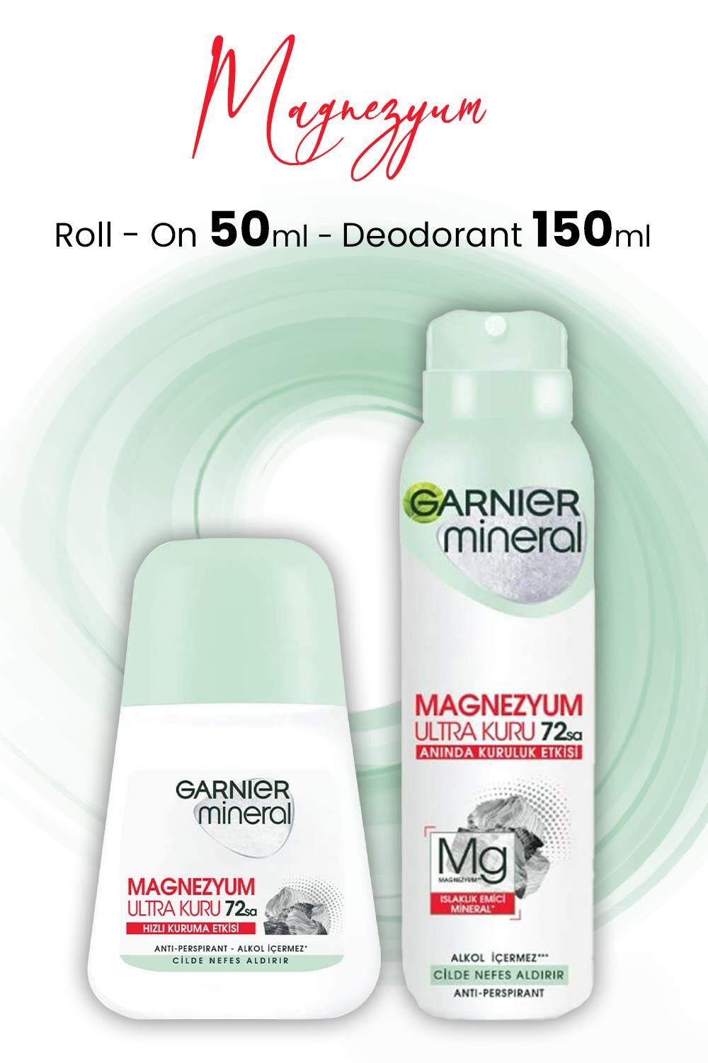 Garnier Mineral Magnezyum Ultra Kuru Roll-On 50 ml ve Deodorant 150 ml