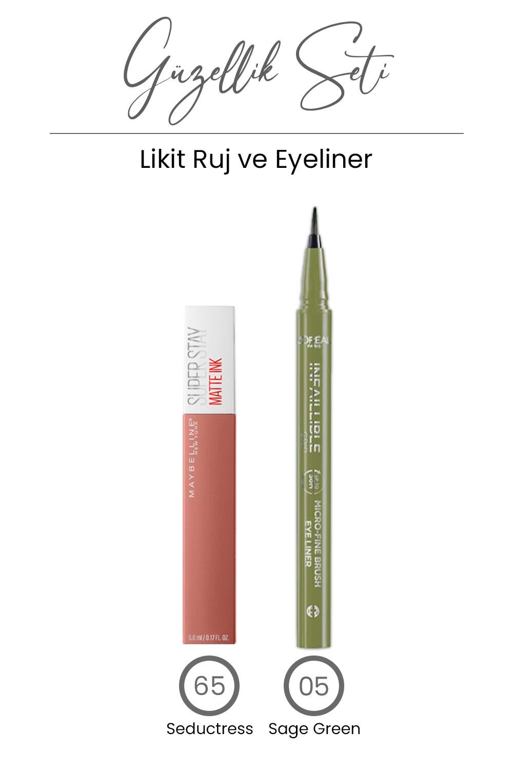 Loreal Paris Infaillible Eyeliner 05 ve Matte Ink Likit Ruj 65