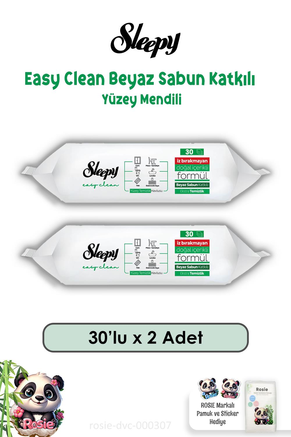 2'li Sleepy Easy Clean Beyaz Sabunlu Yüzey Temizlik Havlusu 30'lu  ve ROSIE