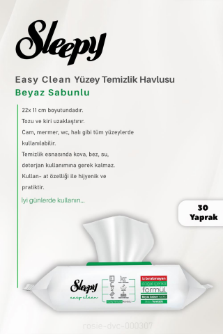 2'li Sleepy Easy Clean Beyaz Sabunlu Yüzey Temizlik Havlusu 30'lu  ve ROSIE