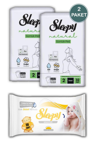 Sleepy Natural Ultra Hassas Hijyenik Günlük Ped Uzun 64 Adet, Sensitive 50'li Islak Mendil ve ROSIE