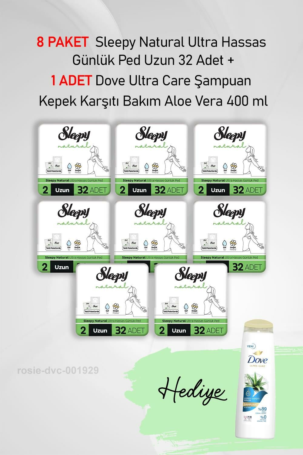 Sleepy Natural Günlük Ped Uzun 32 Adet X8 ve Dove Aloe Vera Bakım 400 ml