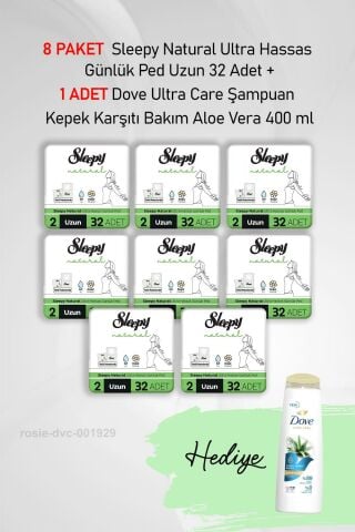 Sleepy Natural Günlük Ped Uzun 32 Adet X8 ve Dove Aloe Vera Bakım 400 ml