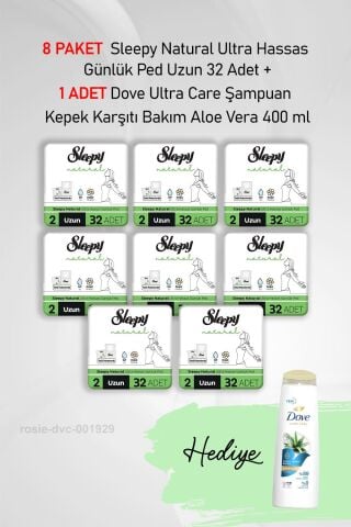 Sleepy Natural Günlük Ped Uzun 32 Adet X8 ve Dove Aloe Vera Bakım 400 ml