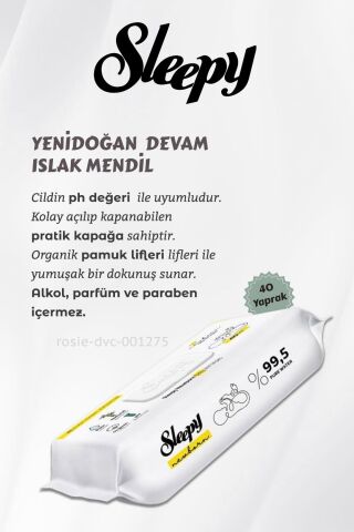 Sleepy 12 AL 11 ÖDE Yenidoğan Devam Islak Havlu 40'lı ve ROSIE