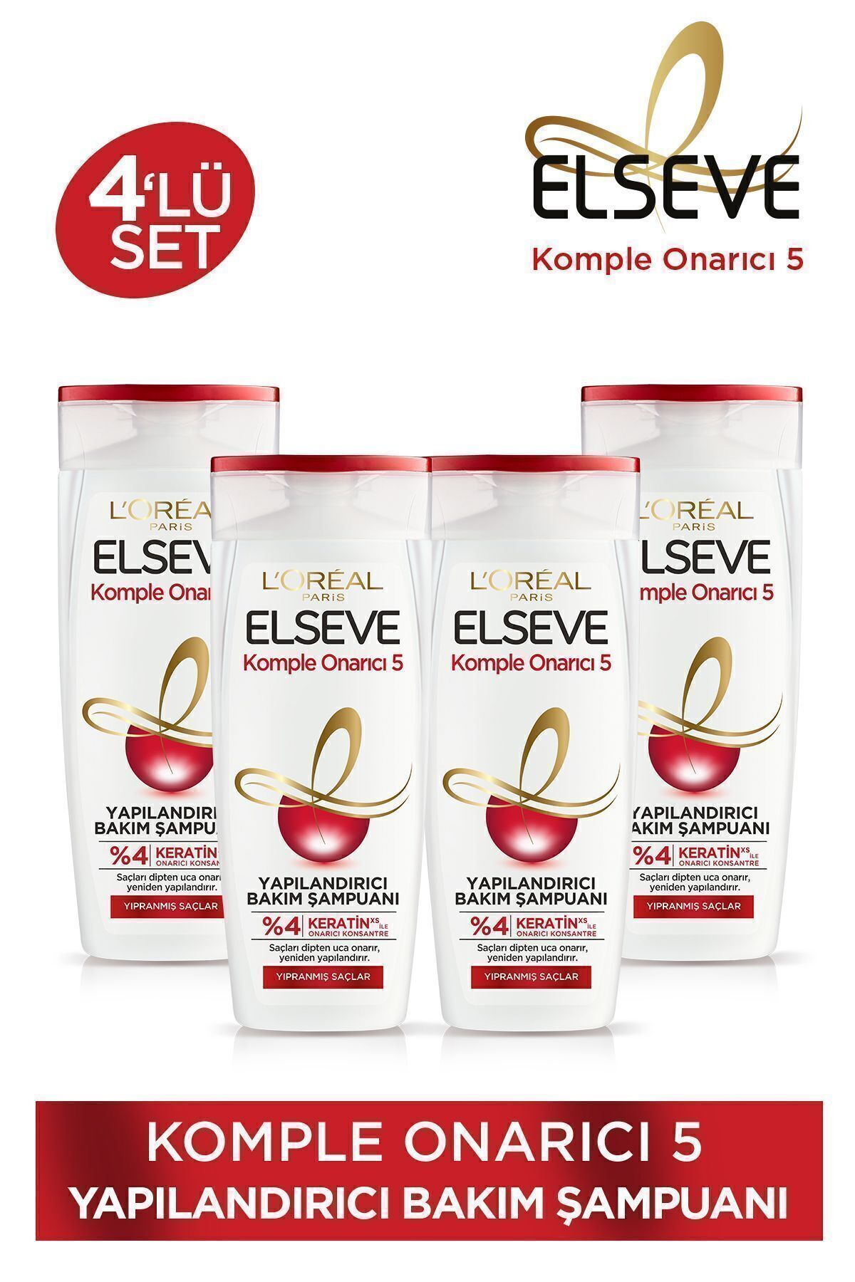 Elseve Komple Onarıcı 5 Yapılandırıcı Bakım Şampuanı 390 ml 4'lü Set