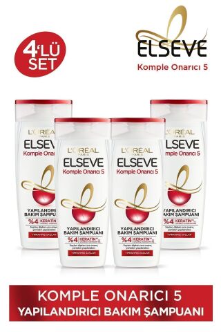 Elseve Komple Onarıcı 5 Yapılandırıcı Bakım Şampuanı 390 ml 4'lü Set
