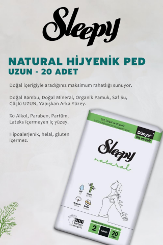 Sleepy Natural Ultra Hassas Uzun Ped 20'li,Günlük Ped 40'lı  Sensitive 50'li Mendil ve ROSIE