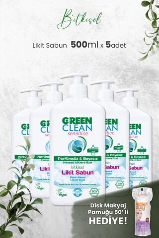 U Green Clean Organik Kokusuz Likit Sensitive Sabun 500 ML x 5 Adet ve Hediyeli