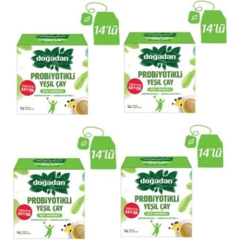 Doğadan Probiyotikli Yeşil Çay Açai Ananaslı 14'lü x 4 Adet
