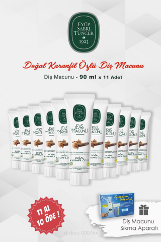 Eyüp Sabri Tuncer Diş Macunu 11 AL 10 ÖDE  Karanfil Özlü 90 ml ve Diş Macunu Sıkma Aparatı