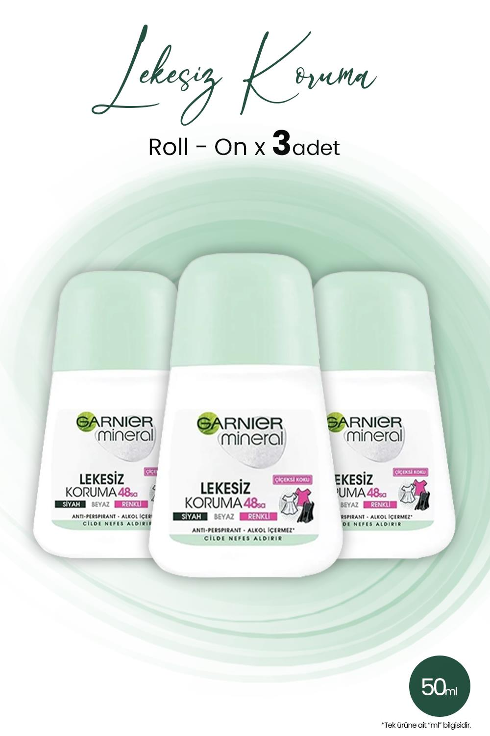 Garnier Mineral 48H Lekesiz Koruma Çiçeksi Koku Roll-On 50 ml x 3 Adet