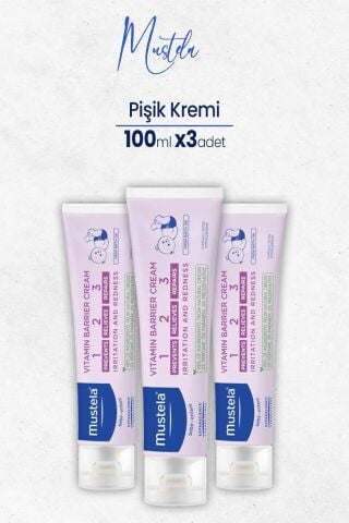 Mustela Vitamin Barrier Cream 1 2 3 Pişik Kremi 100 ml x 3 adet