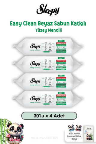 4'lü Sleepy Easy Clean Beyaz Sabunlu Yüzey Temizlik Havlusu 30'lu ve ROSIE