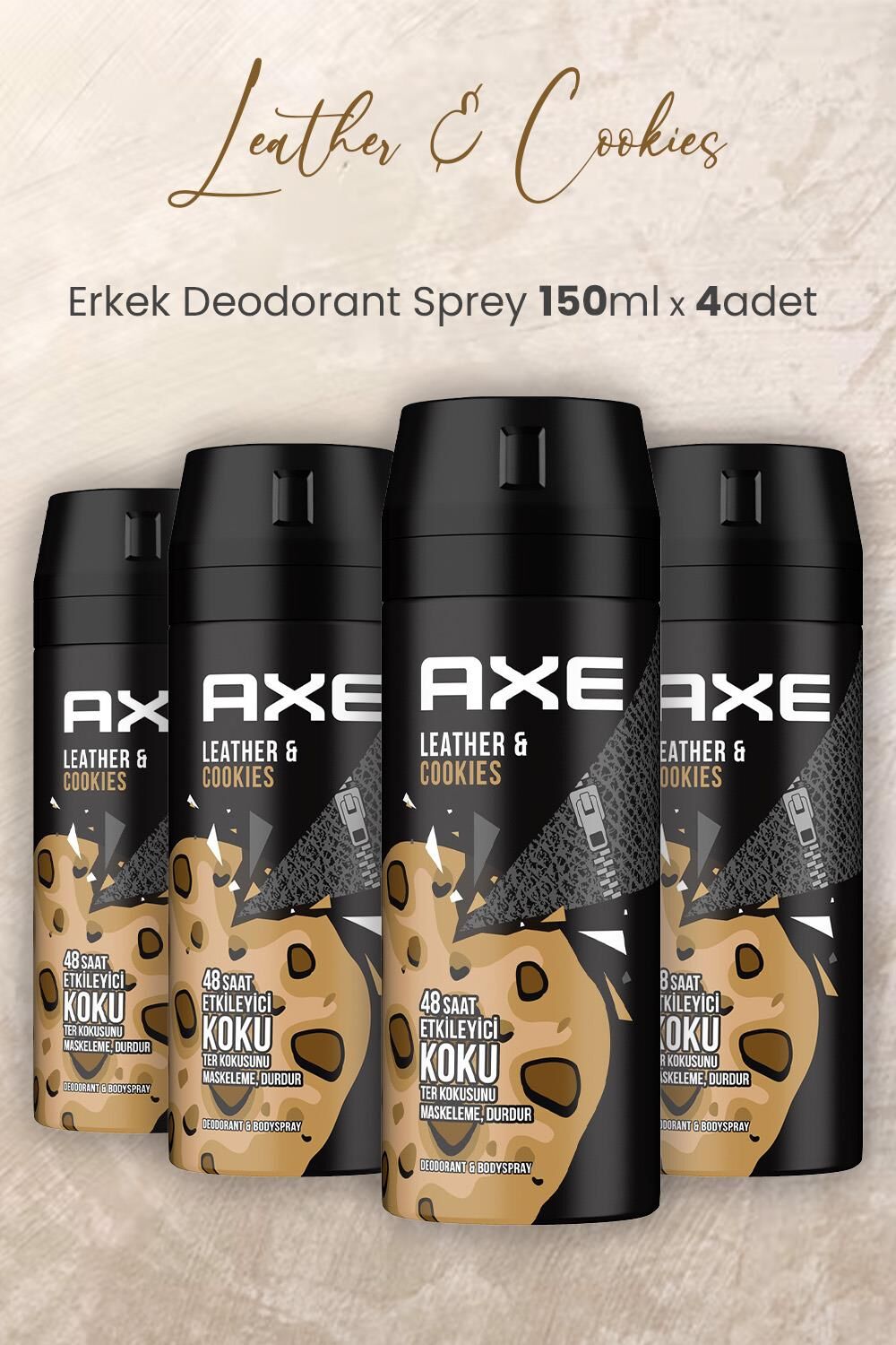 Axe Leather & Cookies Erkek Deodorant Sprey 150 ml x 4 Adet