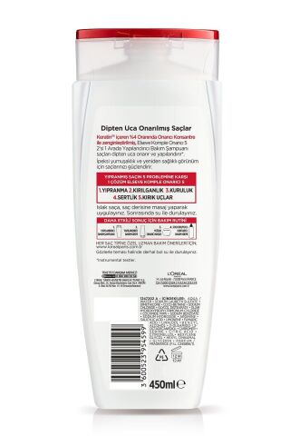 L'Oréal Paris Elseve Komple Onarıcı 5 Yapılandırıcı Bakım Şampuanı 2'si 1 Arada 450 ml 3 Adet