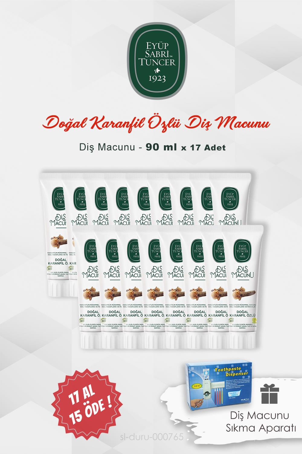 Eyüp Sabri Tuncer Diş Macunu Karanfil Özlü 17 AL 15 ÖDE 90 ml ve Diş Macunu Sıkma Aparatı