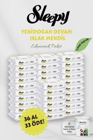 Sleepy 36 AL 33 Öde, 40'lı Yenidoğan Devam Islak Havlu, ROSIE Hediyeli