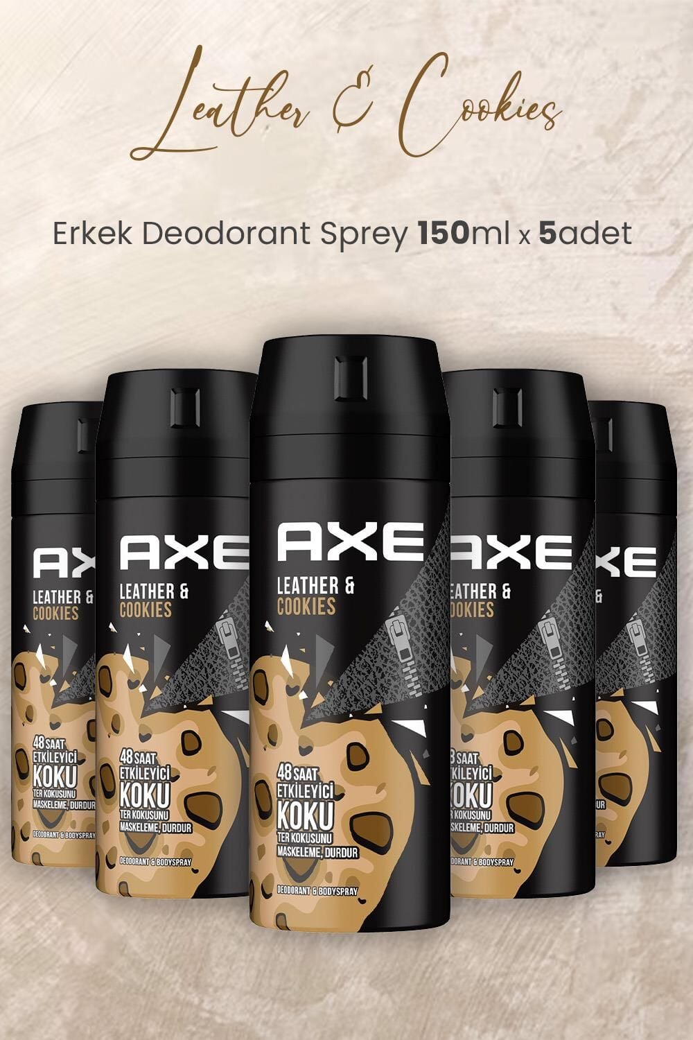 Axe Leather & Cookies Erkek Deodorant Sprey 150 ml x 5 Adet