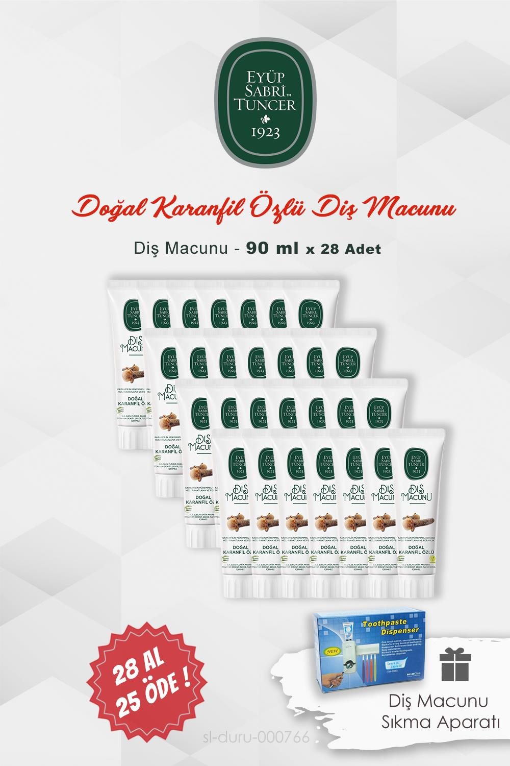 Eyüp Sabri Tuncer  Karanfil Özlü Diş Macunu 28 AL 25 ÖDE 90 ml ve Diş Macunu Sıkma Aparatı