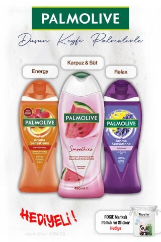 Palmolive 3'lü Duş Karpuz, Relax ve Energy 500 ml, ROSIE hediye