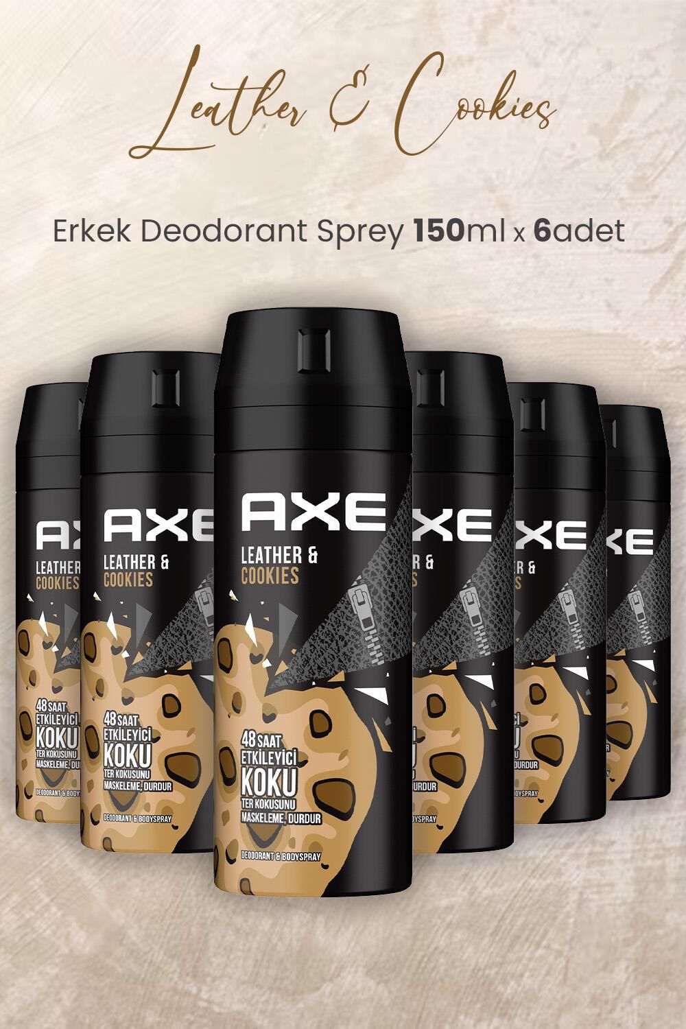 Axe Leather & Cookies Erkek Deodorant Sprey 150 ml x 6 Adet