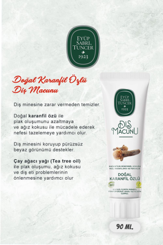 36 AL 33 ÖDE Eyüp Sabri Tuncer Karanfil Özlü Diş Macunu 90 ml ve Pratik Diş Macunu Aparatı