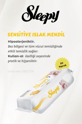6 AL 5 ÖDE Sleepy Sensitive 50'li Islak Bebek Mendil ve ROSIE Pamuk