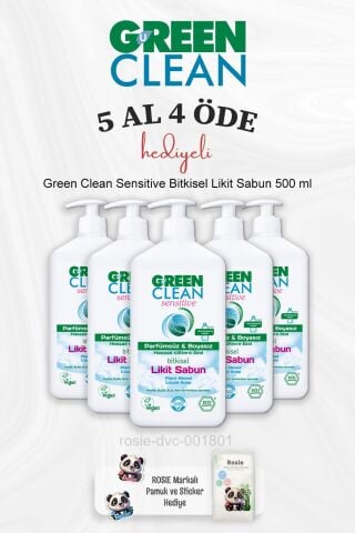 Green Clean Sensitive Bitkisel Likit Sabun 500 ml 5 Al 4 Öde ve Rosie Pamuk