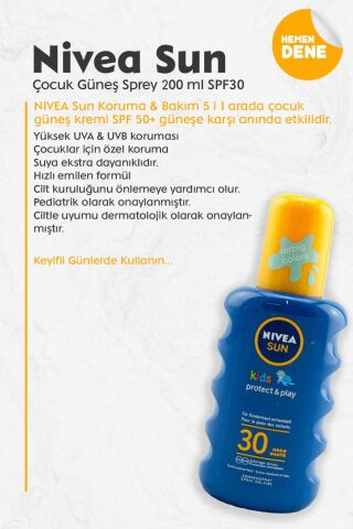 Nivea Sun Çocuk Güneş Sprey 200 ml SPF 30