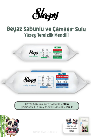Sleepy Beyaz Sabunlu Yüzey Temizlik Havlusu 30'lu, Çamaşır Sulu 100'lü ve ROSIE