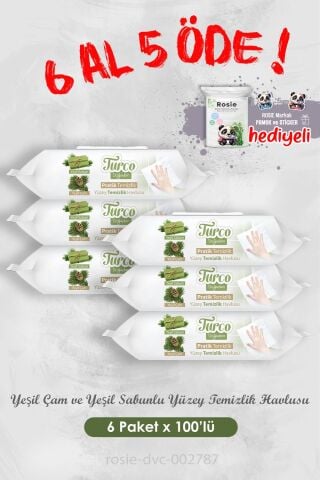 6 Al 5 Öde Yeşil Çam ve Yeşil Sabunlu Yüzey Temizlik Havlusu 100'lü ve Rosie