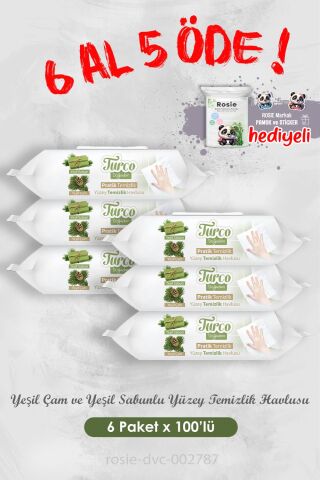 6 Al 5 Öde Yeşil Çam ve Yeşil Sabunlu Yüzey Temizlik Havlusu 100'lü ve Rosie