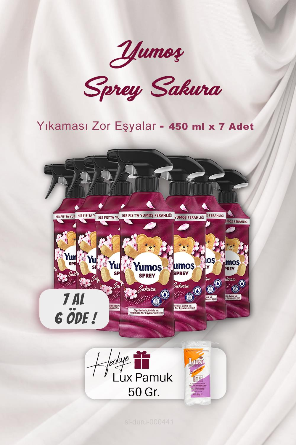 7 AL 6 ÖDE Yumoş Sprey Sakura 450 ml, Pamuk Hediyeli