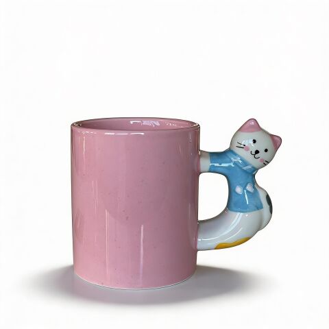 3D Pembe Kupa Kedi Kulplu 410 ml