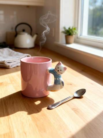 3D Pembe Kupa Kedi Kulplu 410 ml