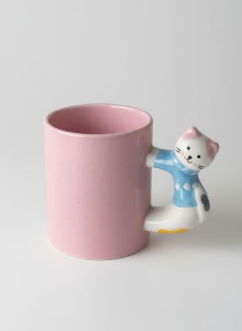 3D Pembe Kupa Kedi Kulplu 410 ml