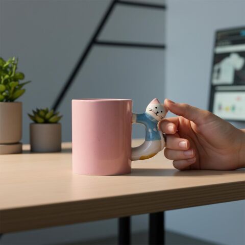 3D Pembe Kupa Kedi Kulplu 410 ml