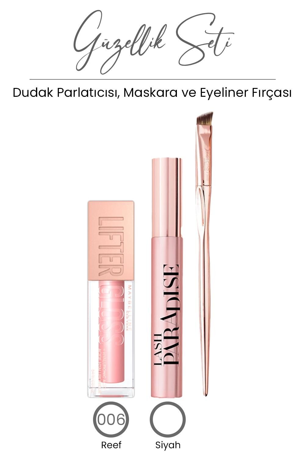 Loreal Paris Lash Paradise Maskara Ekstra, Lifter Gloss 006 Reef ve Eyeliner Fırçası