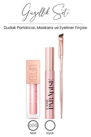 Loreal Paris Lash Paradise Maskara Ekstra, Lifter Gloss 006 Reef ve Eyeliner Fırçası