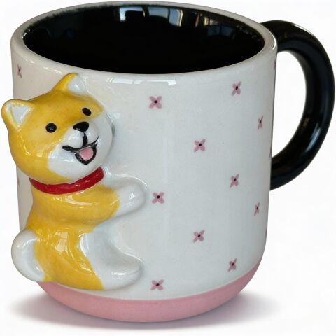 Çiçek Desenli 3D Köpek Figürlü Kupa 425 ml