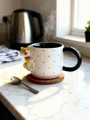 Çiçek Desenli 3D Köpek Figürlü Kupa 425 ml