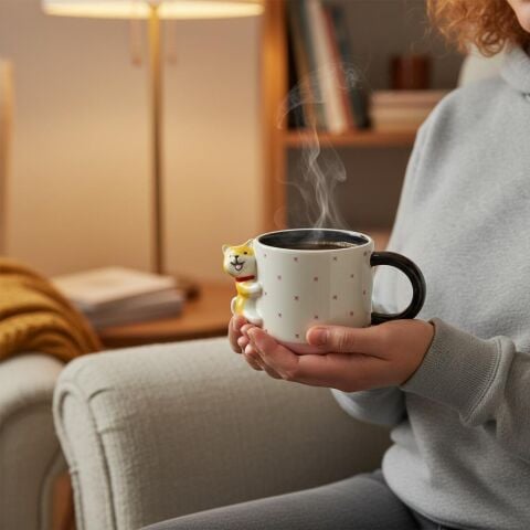 Çiçek Desenli 3D Köpek Figürlü Kupa 425 ml