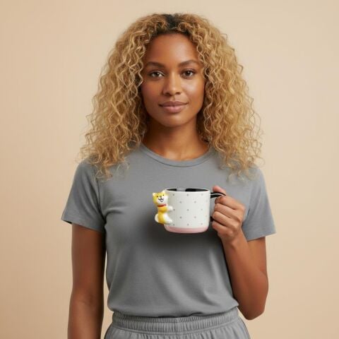 Çiçek Desenli 3D Köpek Figürlü Kupa 425 ml