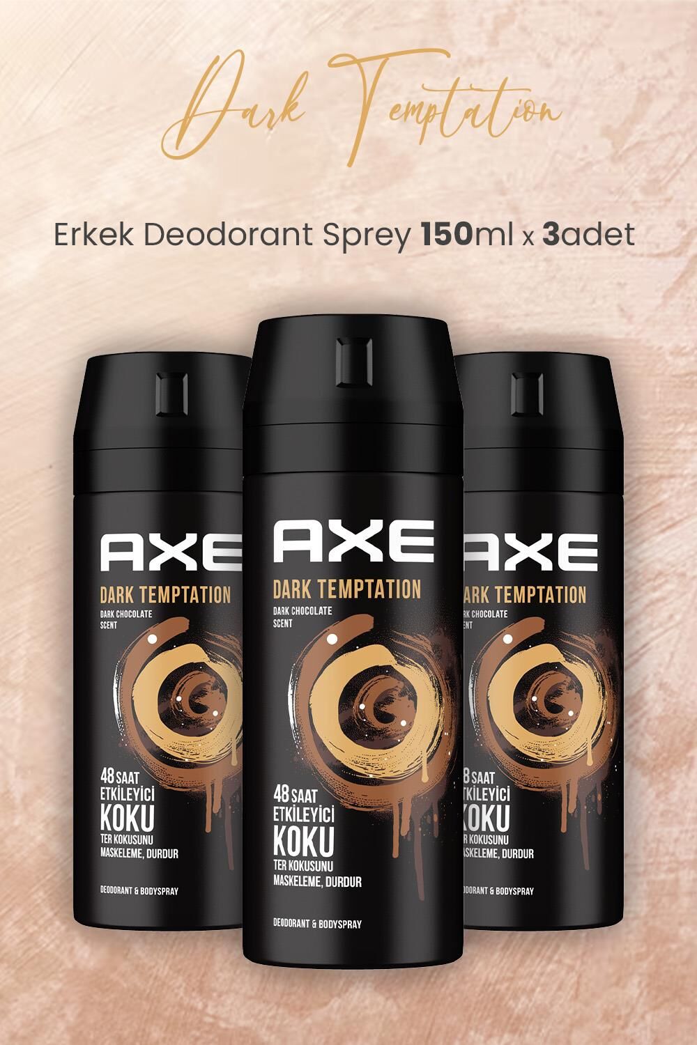 Axe Dark Temptation Erkek Deodorant Sprey 150 ml x 3 Adet