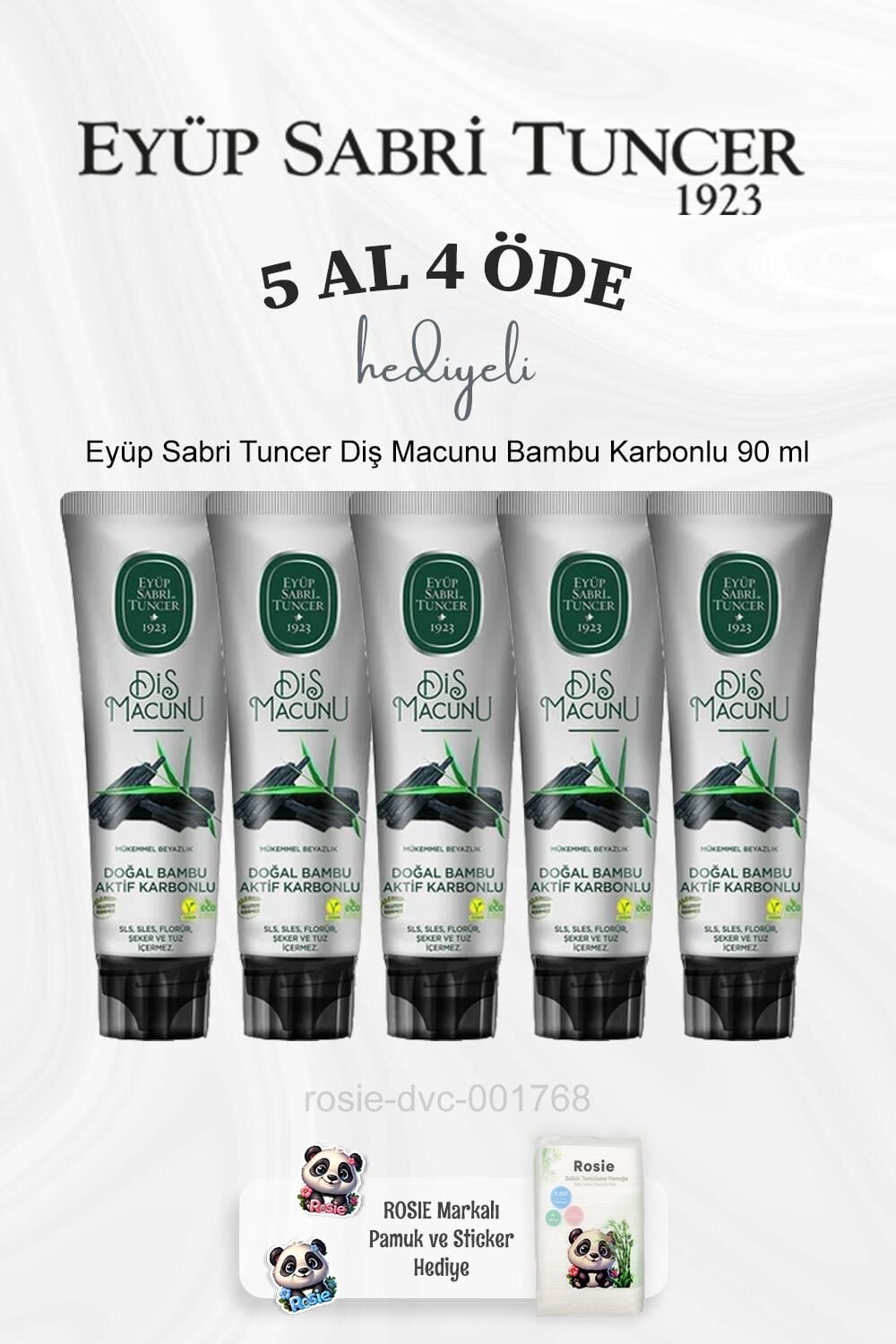 Eyüp Sabri Tuncer Diş Macunu Bambu Karbonlu 90 ml 5 Al 4 Öde ve Rosie Pamuk